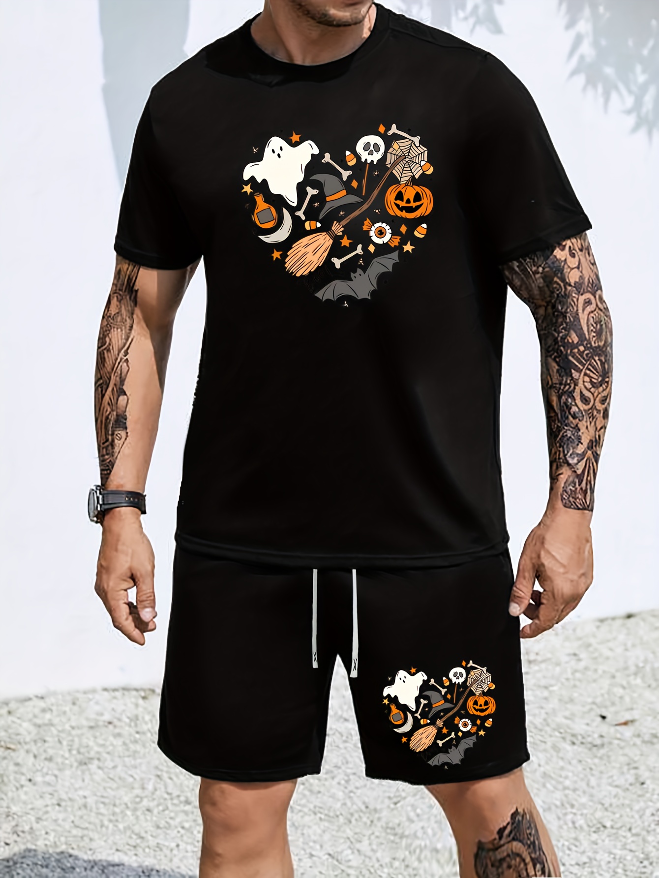 Casual Two-piece Set, Men's Creative Letter V Print T-shirt & Drawstring  Shorts Matching Set For Summer - Temu