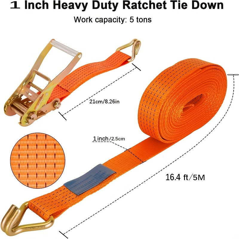 5 Ton Double J Hook Ratchet Tie Down Strap 6M, 10 Pack