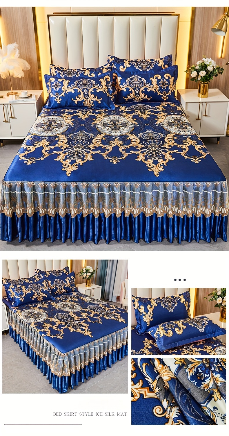 2pcs 3pcs jacquard bed skirt set with pillowcases lace hem floral pattern soft comfortable machine washable polyester   contemporary style woven fabric 120g single double size options details 13