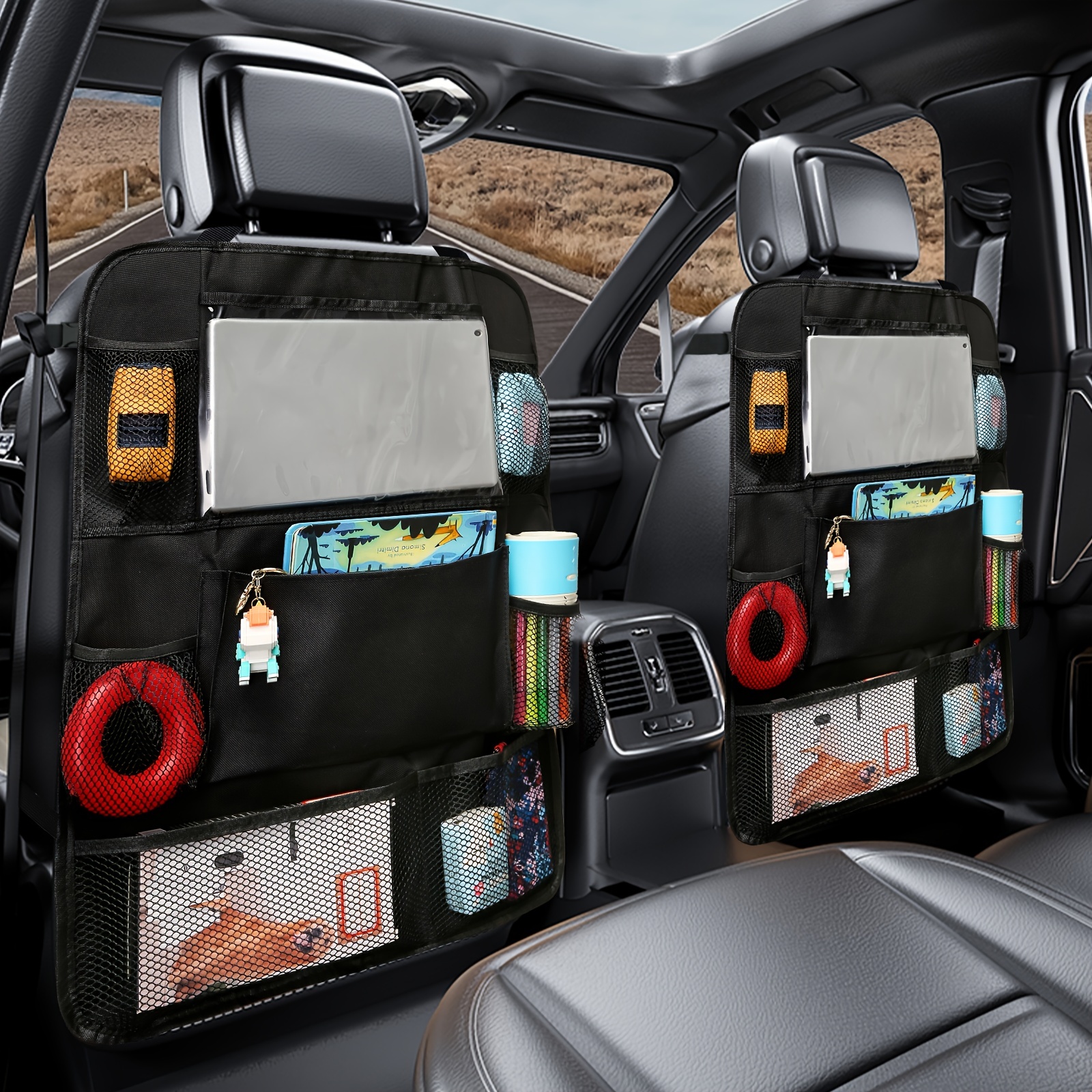 Car Backseat Organizer,(2 Pack) Car Back Seat Storage Organizer, Kick Mat  Seat Protector with 11 Tablet Holder for Kids Toddlers,8 Storage
