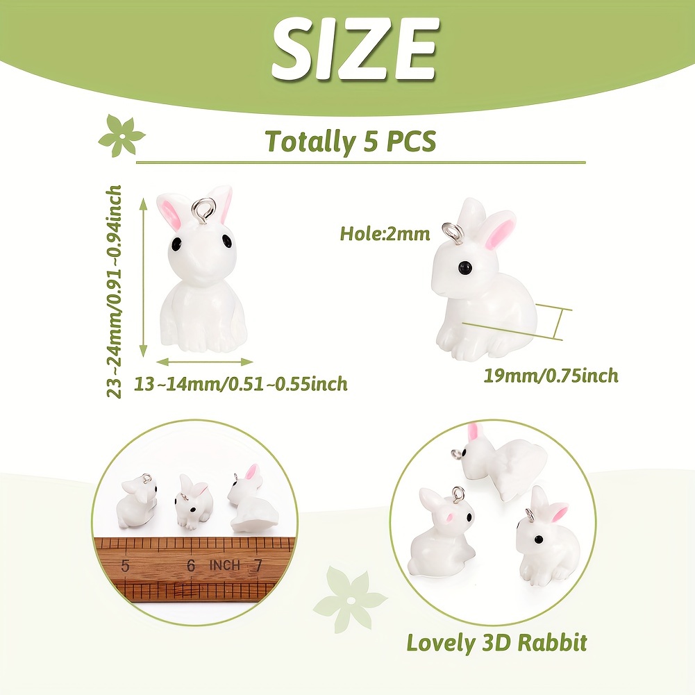 Cute 3d Rabbit White Resin Pendants With Platinum Tone Iron - Temu