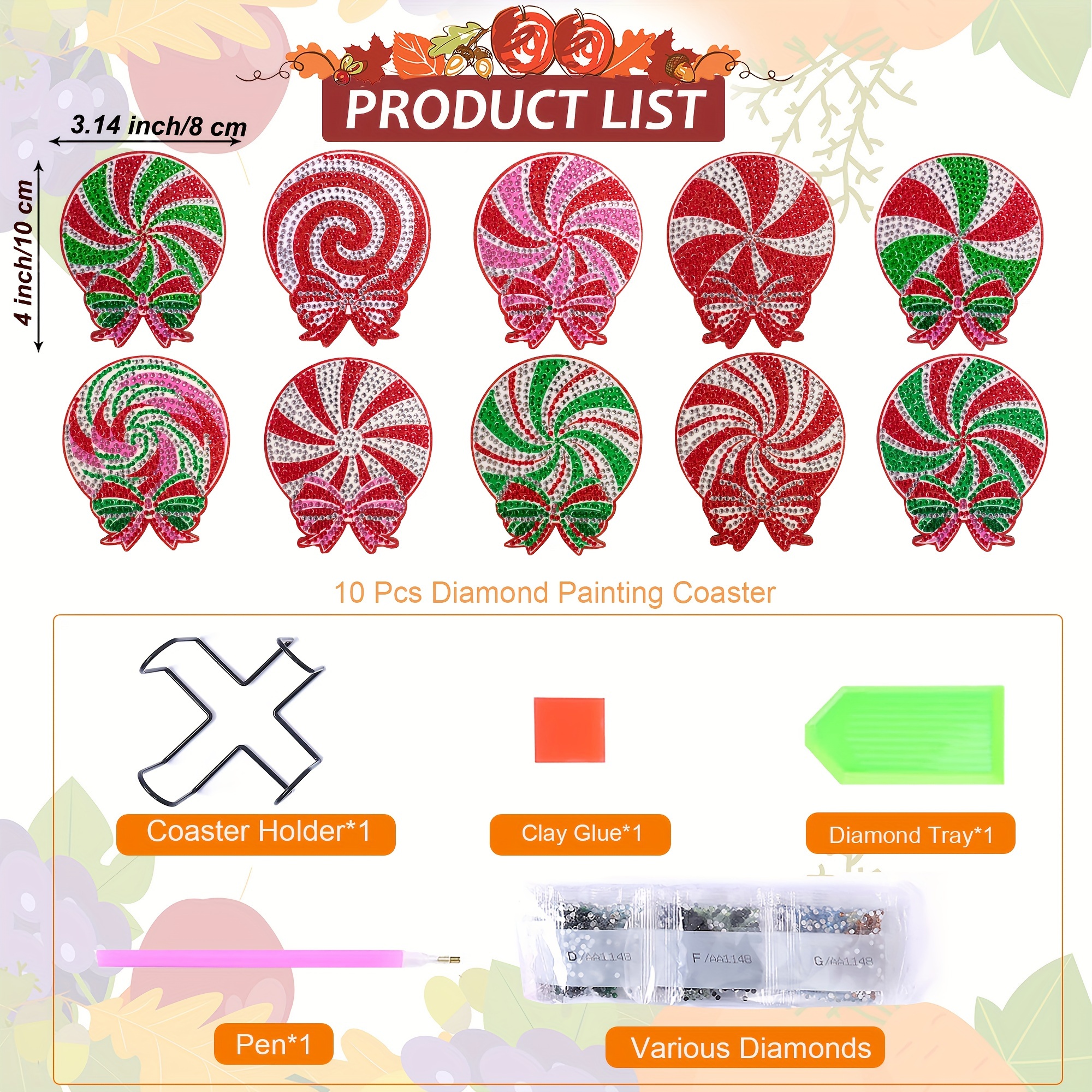 10Pcs Diamond Painting Coasters Kit DIY Diamond Art Coasters with