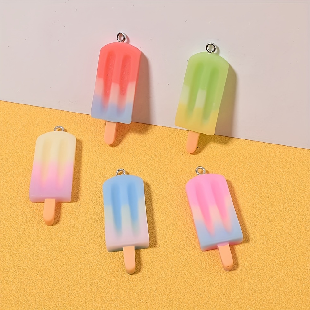 10pcs Cartoon Gradient Ice Cream with Hole Resin Pendant Summer Popsicle Charms DIY Handmade Jewelry Making Accessories for Necklace Bracelet