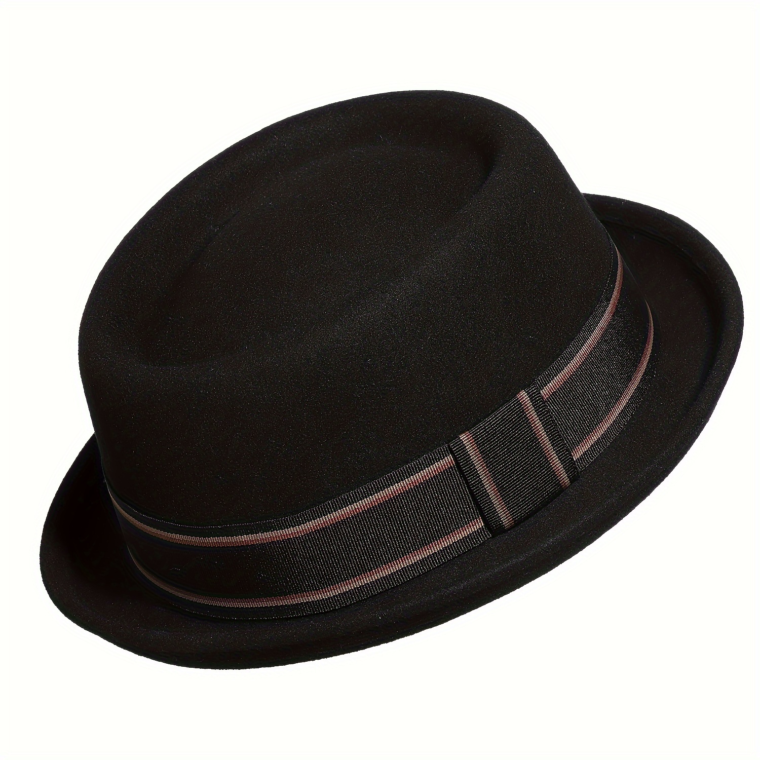 Black Fashionable 1pc Dress Hat Beanie, Men's Wool Mens Hat With Brim Classic Fedora Vintage Hat