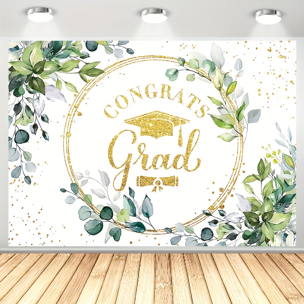 

1pc, Congrats Grad Photography Backdrop, Vinyl Green Floral Circle Pattern Class Of 2024 Graduation Party Decoration Cake Table Banner Supplies 82.6x59.0 Inches/94.4x70.8 Inches