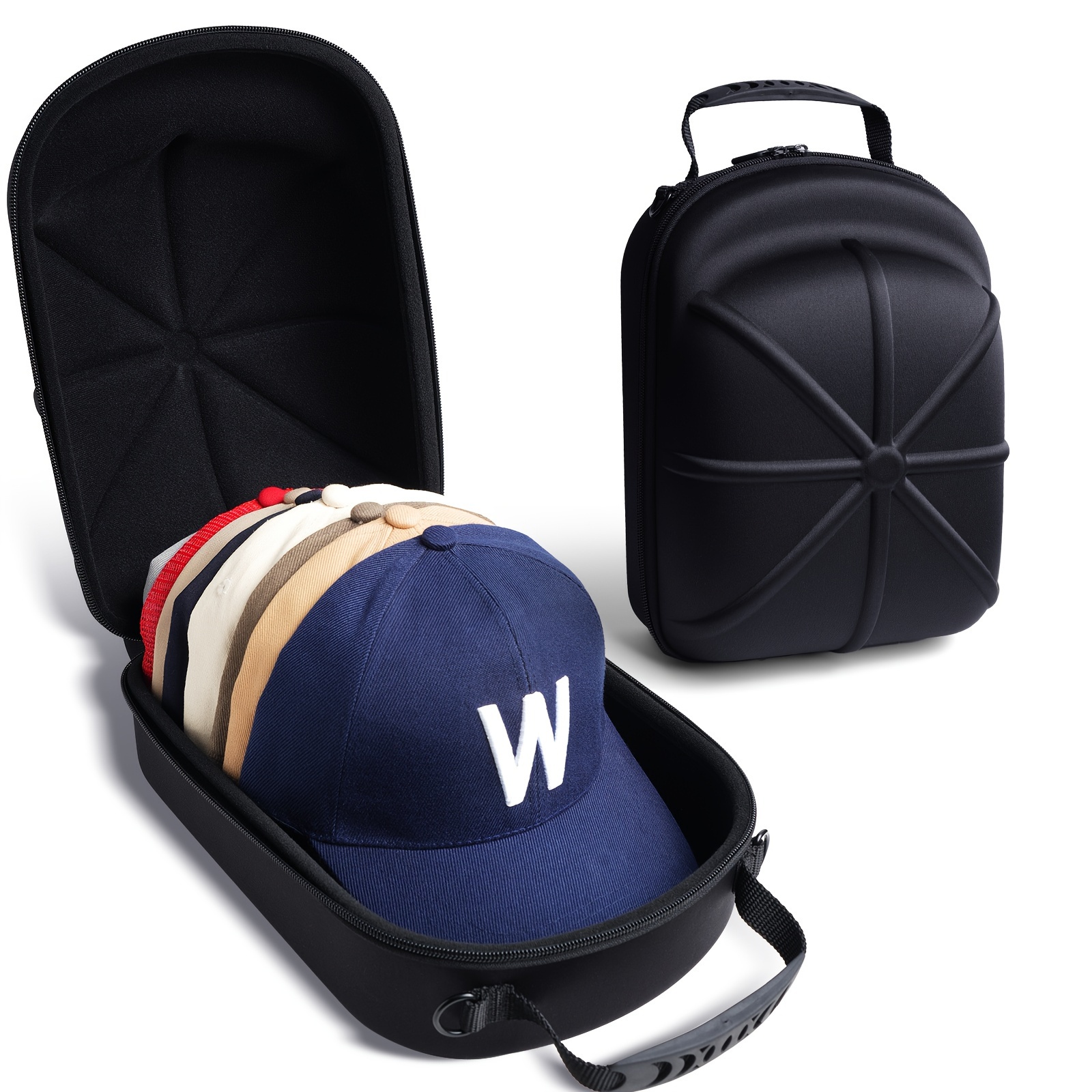 

1pc Hard Shell Cap Carrier Case, Fabric Baseball Hat Storage With Handle, Anti-crush Waterproof Dustproof Organizer For Travel & Home Use