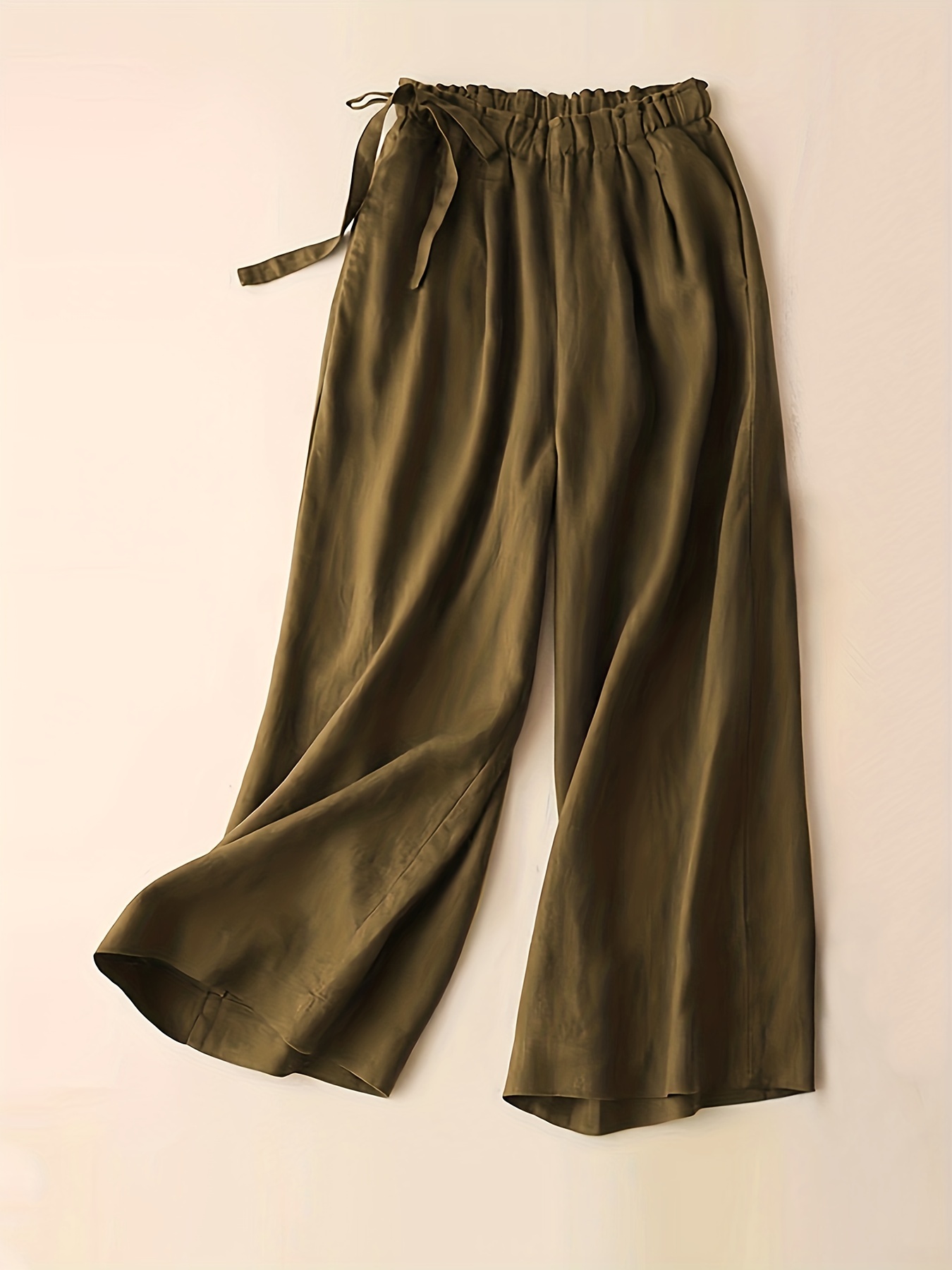 Solid Elastic Waist Pants, Casual Wide Leg Summer Pants