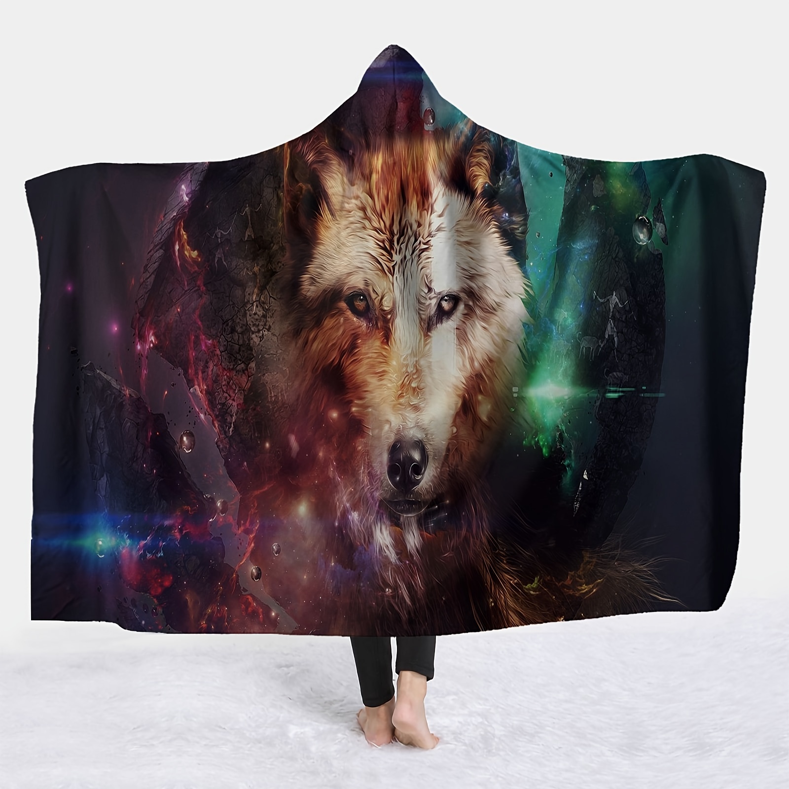 1pc Wolf Hooded Blanket Thick Nap Wearable Blanket Magic Blanket Hooded Cape Cozy Warm Soft Blanket For Sofa Office Bed And Travelling