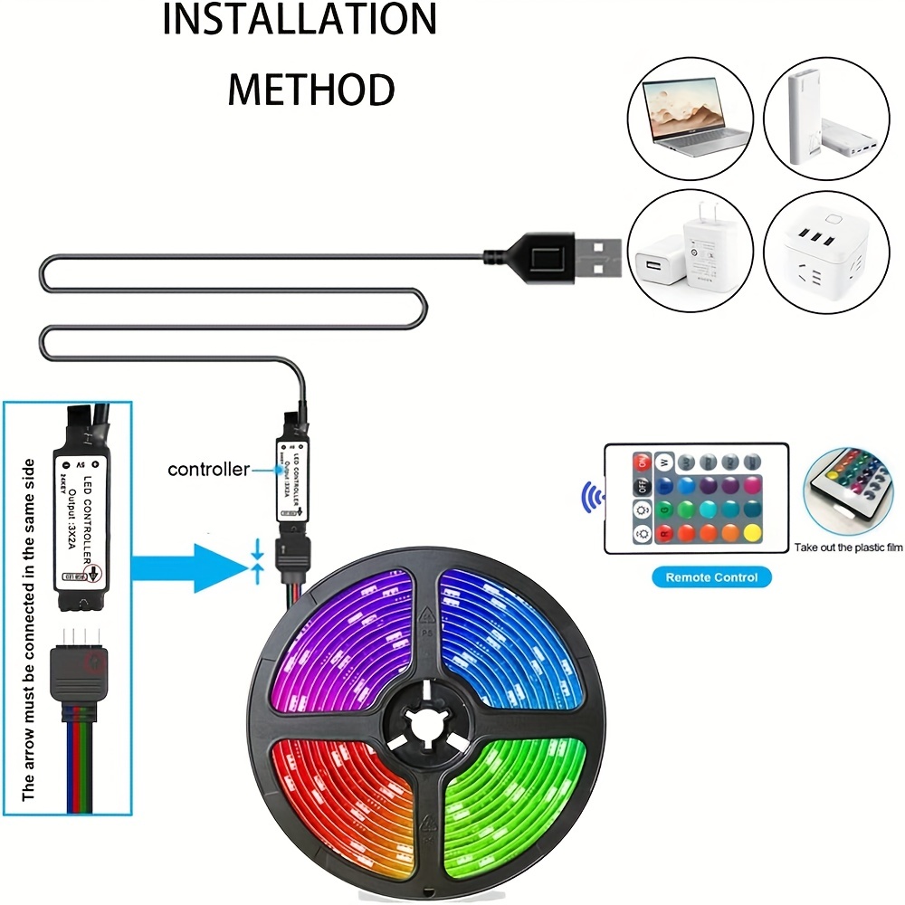 2835 Rgb Led Light Strips, Bedroom Background Decoration Lighting Infrared Remote  Control For Christmas Ribbon Lamp - Temu Belgium