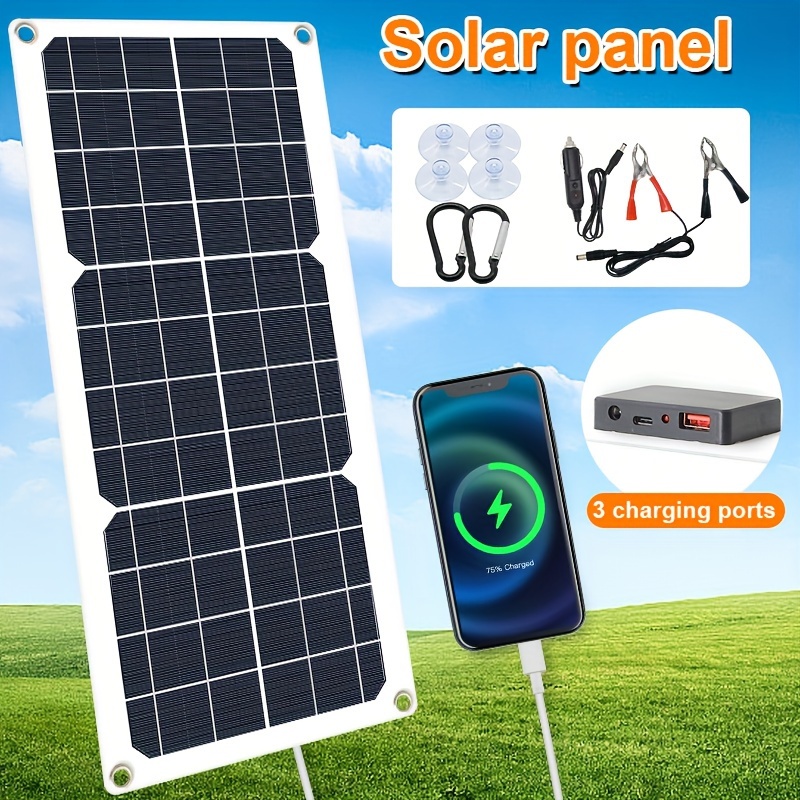 Panel Carga Solar Móvil Exteriores Cargador Usb Portátil - Temu