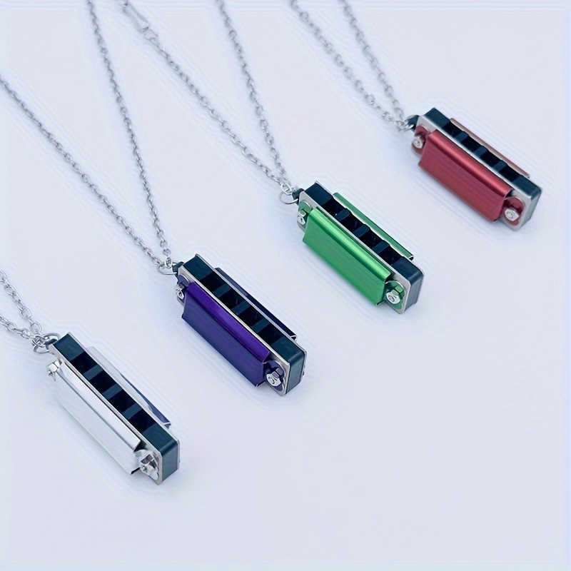 1pc Mini Harmonica Necklace, 4-Hole 8-Note, Playable Melody, Multi-Color Options, Metal Polished Finish, Beginner Instrument, Ideal Christmas & Spring Festival Gift, No Bag Included