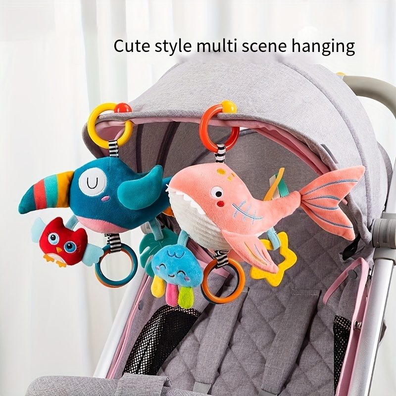 Paquete de 4 juguetes para cochecito de bebé, asiento de automóvil,  campanas colgantes para niños y niñas, adorable animal para jugar, música,  cuna