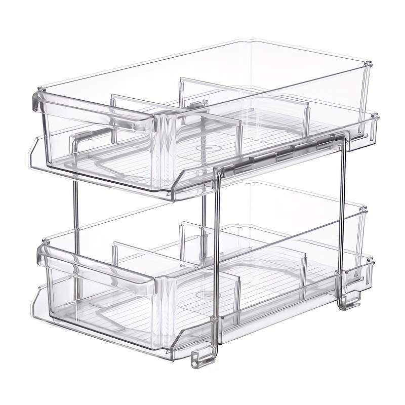2-tier Bathroom Organizer With Dividers, Multi-purpose Slide-out Type Clear Storage  Container For Bathroom And Kitchen Counter, Closet Organizer, Medicine And  Cosmetic Storage Bins For Cabinet, Household Kitchen Bathroom Storage  Supplies - Temu