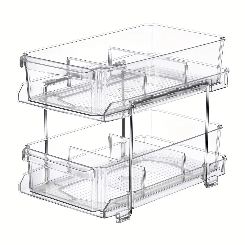 2-tier Organizer With Dividers, Multi-purpose Slide-out Clear Storage  Container For Bathroom And Kitchen Counter, Closet Organizer, Medicine,  Cosmetics Storage Bins, Household Kitchen /bathroom Storage Supplies - Temu