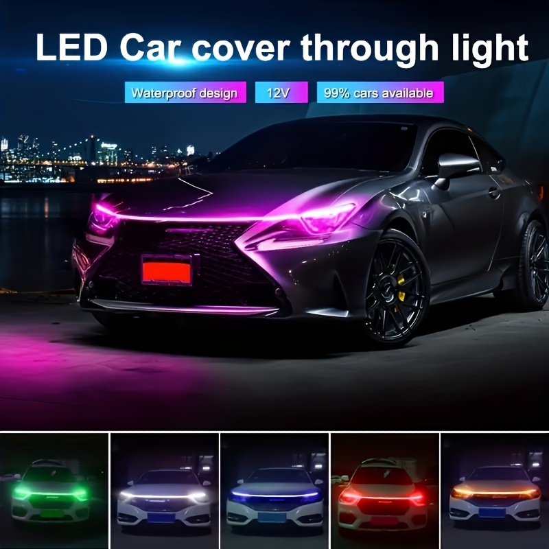 MICTUNING White Car Hood Light Strip, 71 Inches Flexible Exterior Car LED  Strip Lights Waterproof Car Engine Cover Decoration