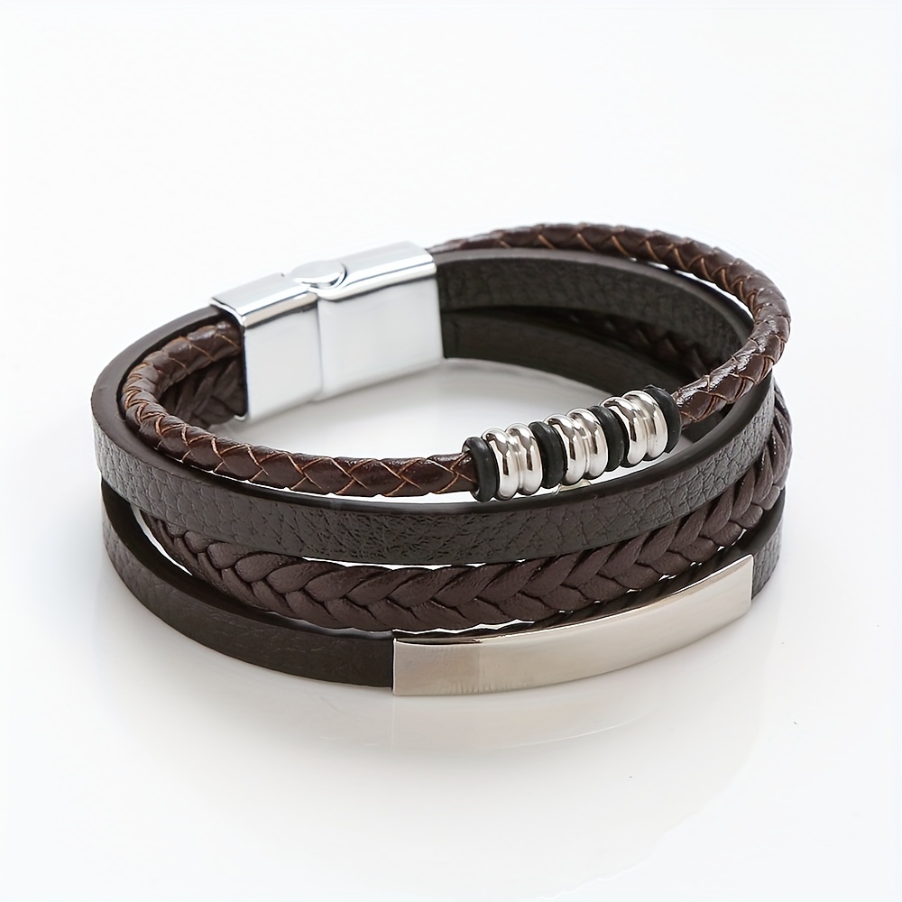 PU Leather Braided Layered Bracelet for Men