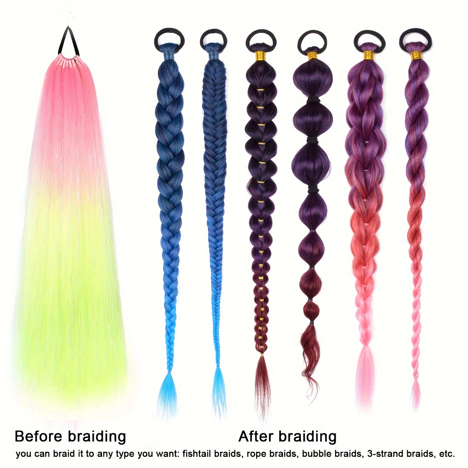 Synthetic Braid Hair Extensions Hair Tie Ombre Straight Diy Temu