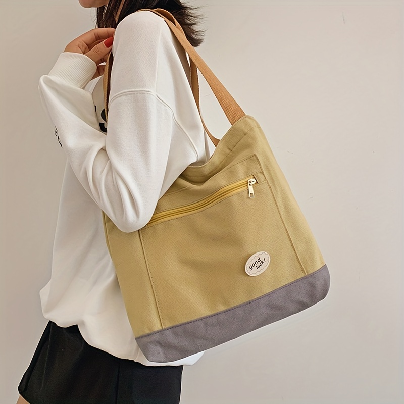 Korean Fashion Yellow Handbags Textured Pu Patchwork Nubuck Handle