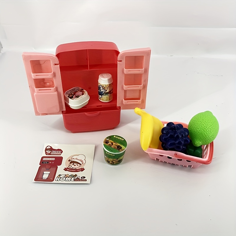 Kids Kitchen toy mini fridge refrigerator red pretend play set and  accessories