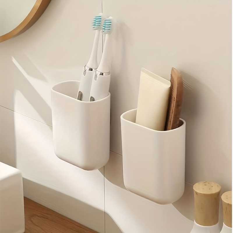

1pc Wall-mounted Storage Box, Plastic Thickened Punch-free Toothpaste Storage Rack, Bathroom Toothbrush Holder Drain Storage Box Makeup Brush Holder