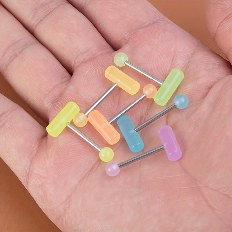 6pc Luminous Acrylic Tongue Stud Ring Set