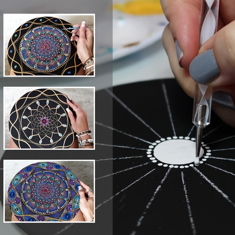 38pcs/set Mandala Dotting Tools for Rock Painting Mandala Art Tool Include  Acrylic Rods& Dotting Pen&Stencil&Paint Tray&Brushes