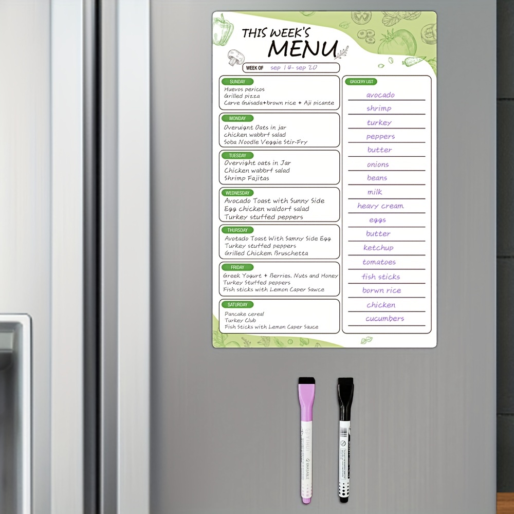 Magnetic Menu Board For Kitchen Dry Erase Weekly Meal - Temu