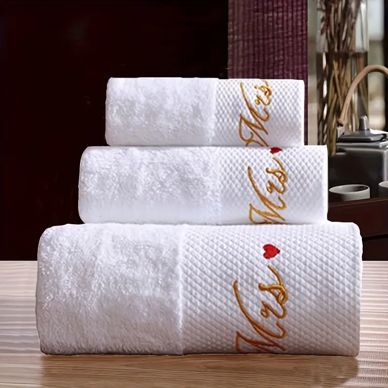 Love Embroidery Pure White Towel Set, Cotton Washcloth Hand Towel Bath Towel,  Soft Skin-friendly Bathroom Towel, Towels Set For Bathroom And Hotel - Temu  Australia