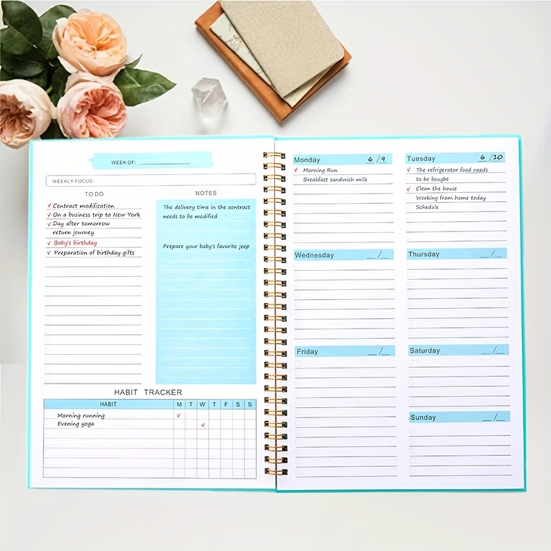 Undated Weekly Goals Notebook, A5 To Do List Planner with Spiral Binding,  5.7 x 8.0 inches