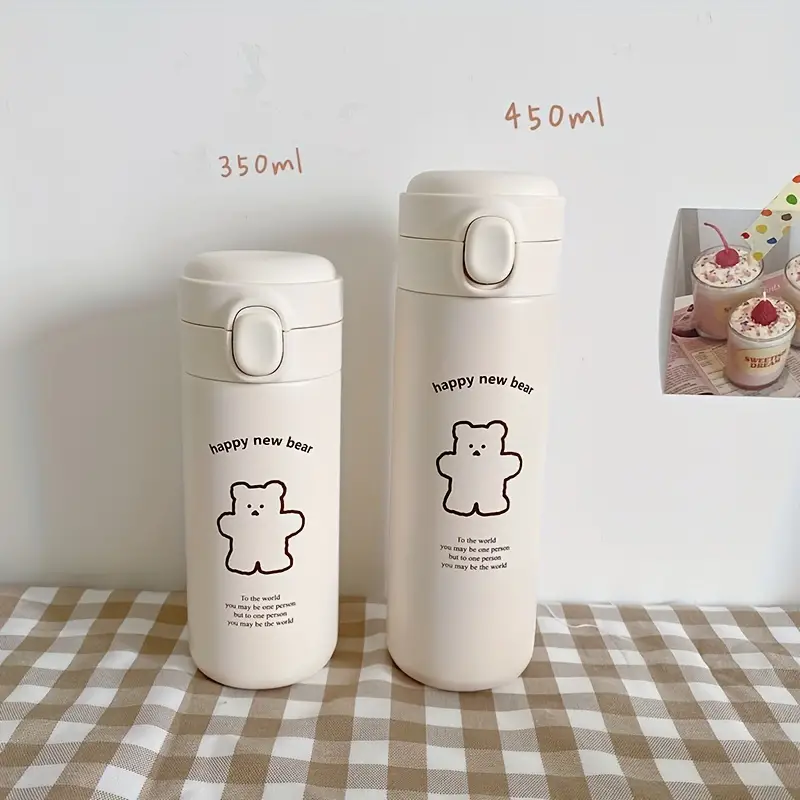 Cute Bear Pattern Insulated Water Bottles, Portable Water Bottle