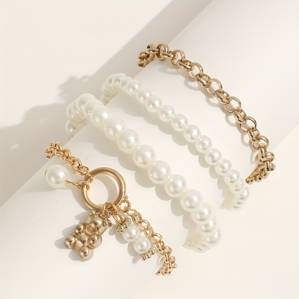 6pcs/set Faux Pearl Decor Beaded Bracelet