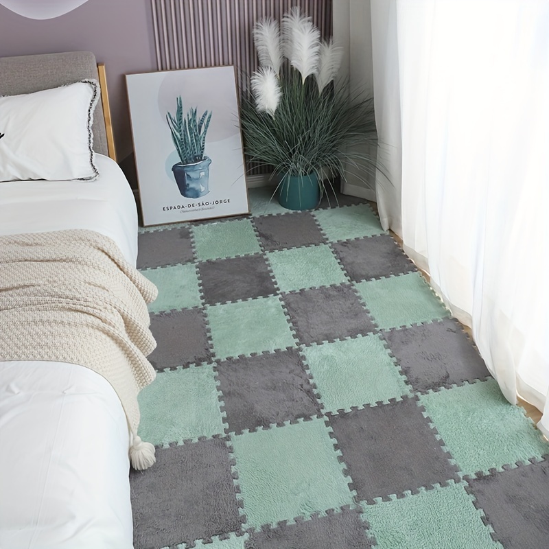 36pcs Modular Interlocking Plush Foam Puzzle Mat Square DIY Washable Carpet  Tiles,Shaggy Anti-Slip Texture Cushion Area Rugs-with Border-for