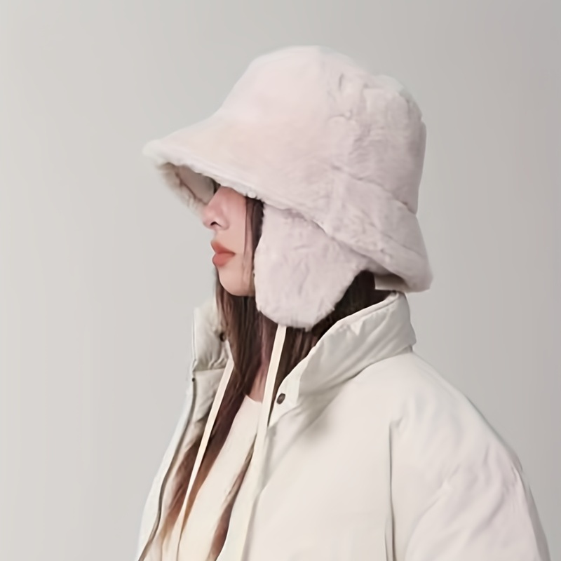 Winter Warm Fuzzy Bucket Hats Women Solid Color Cold Proof - Temu