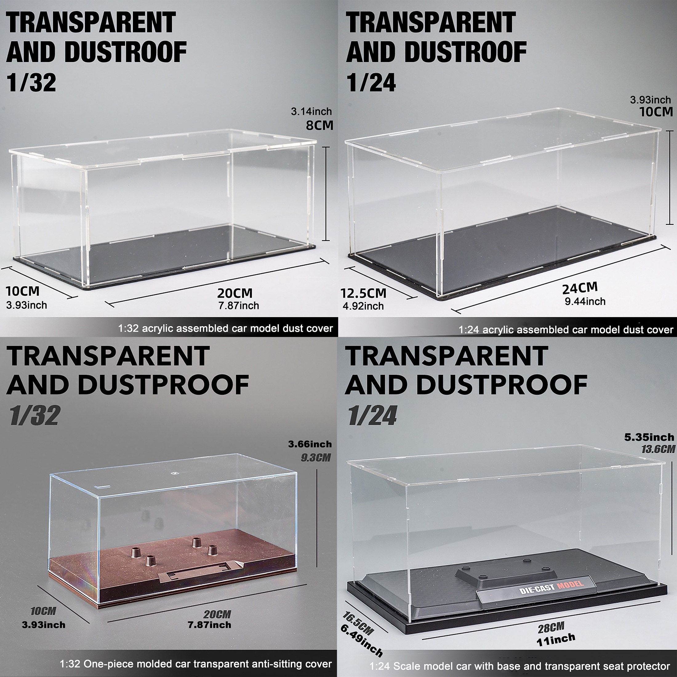 Display Box Acrylic Case Cover Transparent DustProof 1:24 1:32