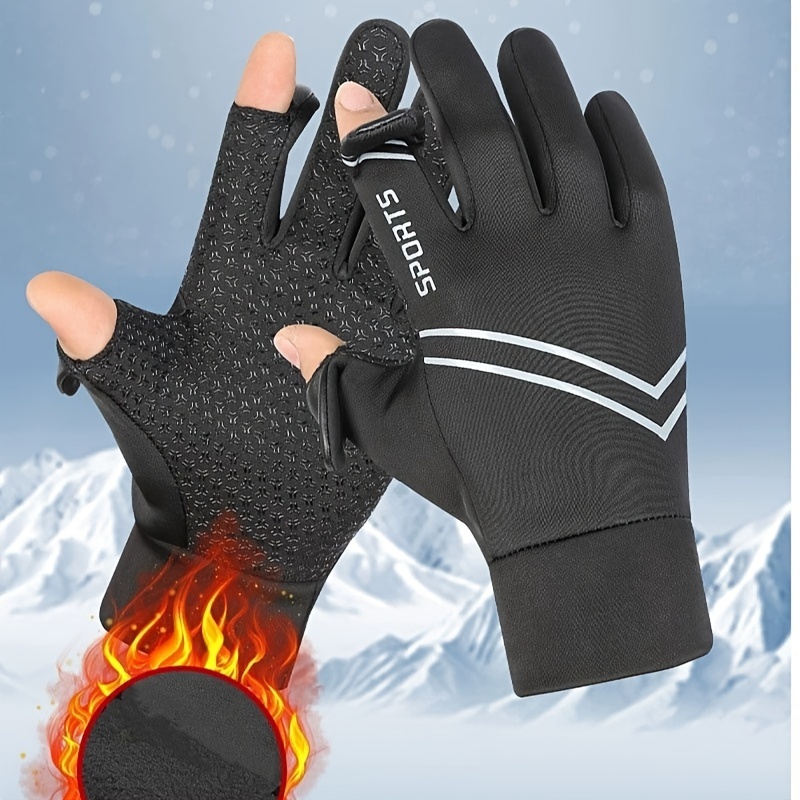 1pair Flip Top Cold Proof Gloves Palm Mounted Leather Warm Gloves