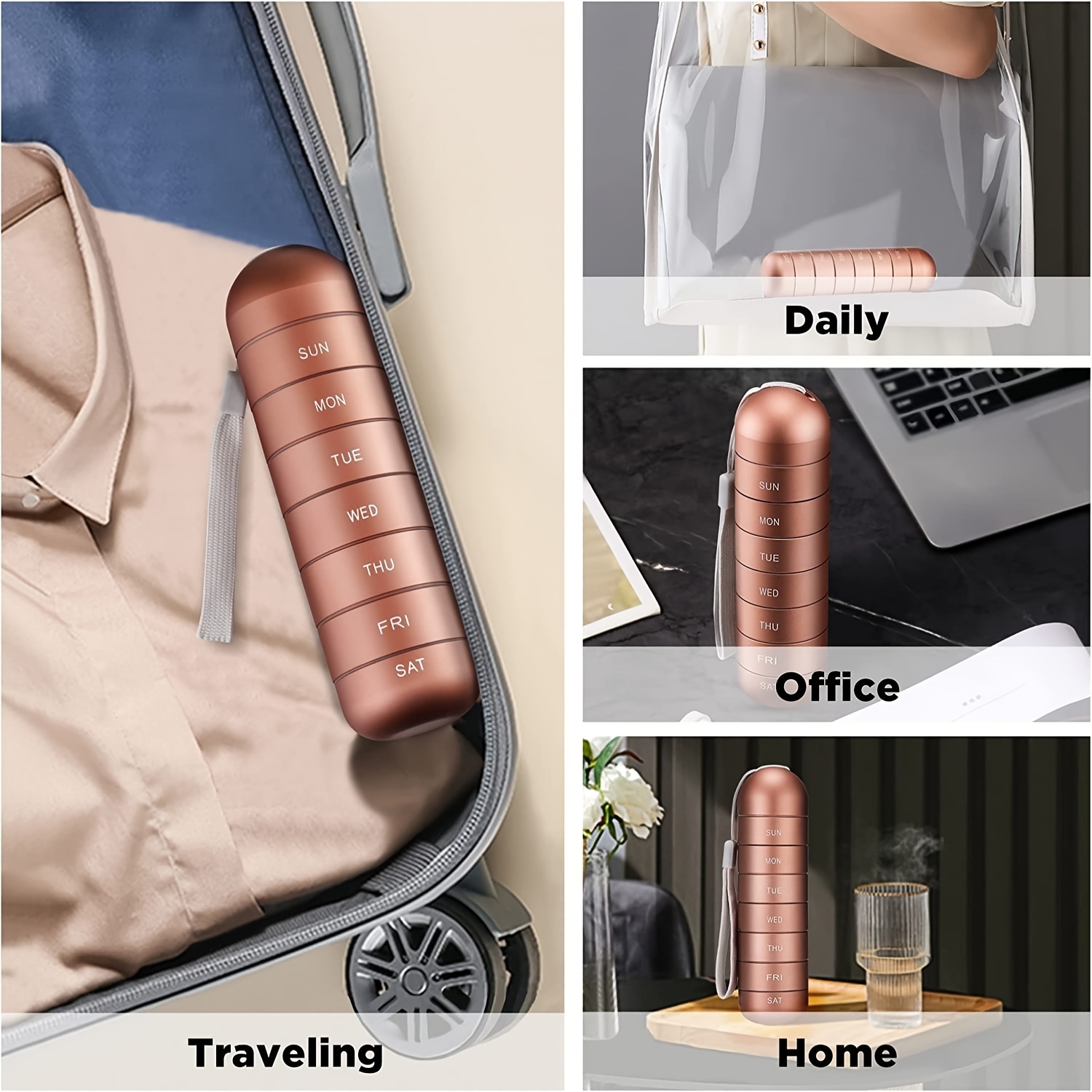 Mossime Metal Pill Organizer Weekly, Stackable Waterproof Travel Pill Box,  Large Aluminum Alloy Pill Case Container, BPA Free 7 Day Daily Medicine