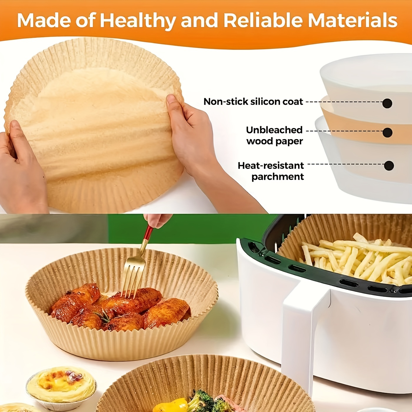 Air Fryer Disposable Paper Liners, 100 PCS Non-stick Parchment Paper, Round  Air Fryer Liners for 5-8QT Air fryer, Oil-proof 8 Inch Airfryer Paper for