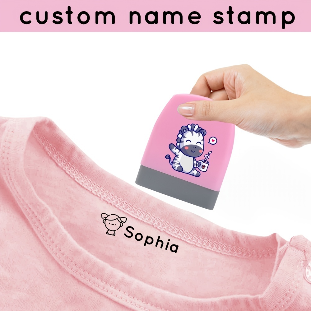 Personalized Name Stamp for Clothing Kids Custom Waterproof Clothes Stamp  Customized Clothing Stamp Self-Inking with Name-6 Sticker Patterns