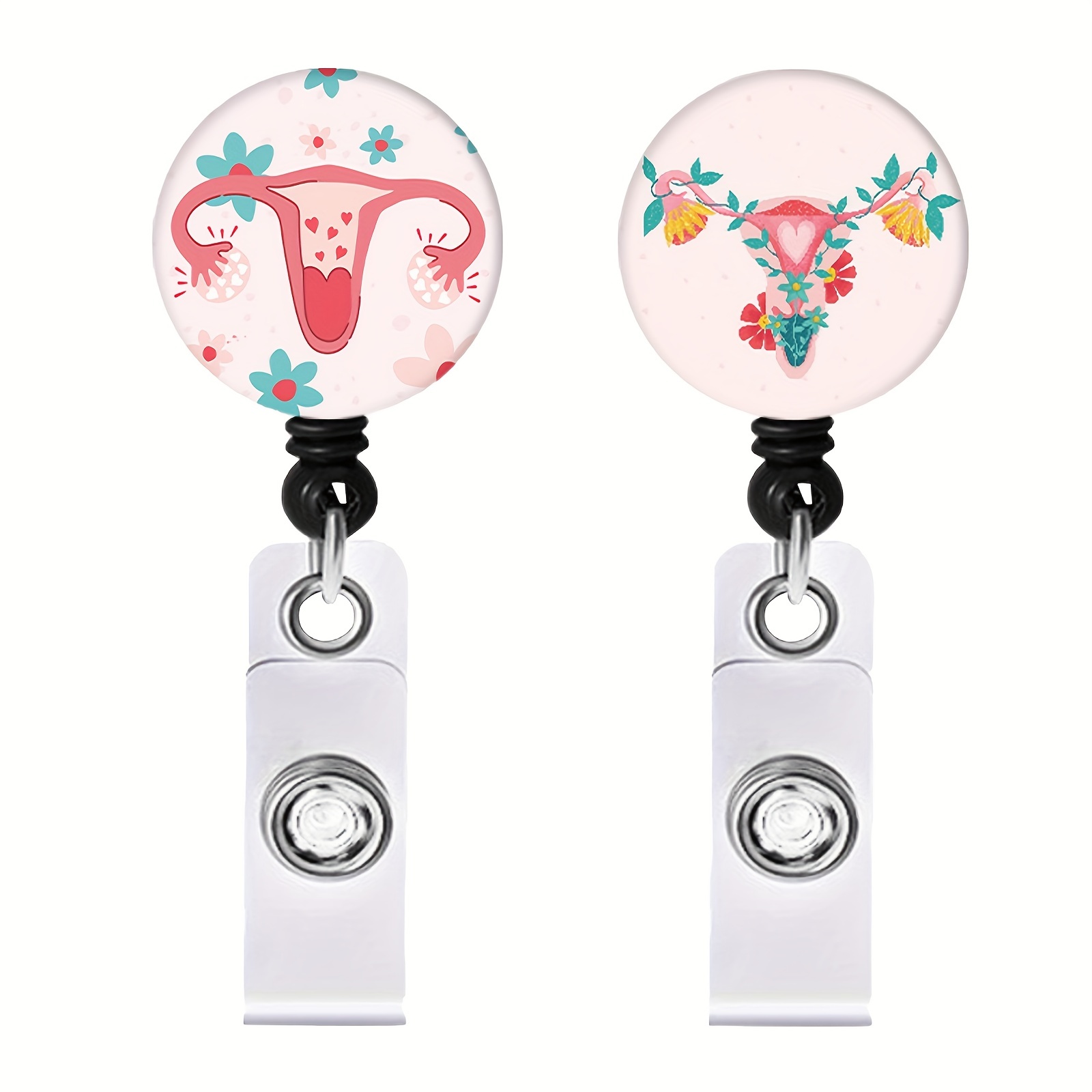 2pcs Uterus Badge Reel Labor And Delivery Nurse Badge Accessories, Rotating  Easy Pull Badge For Name Tag For Doctor Nurse Name Tag Easy Pull Buckle Ha