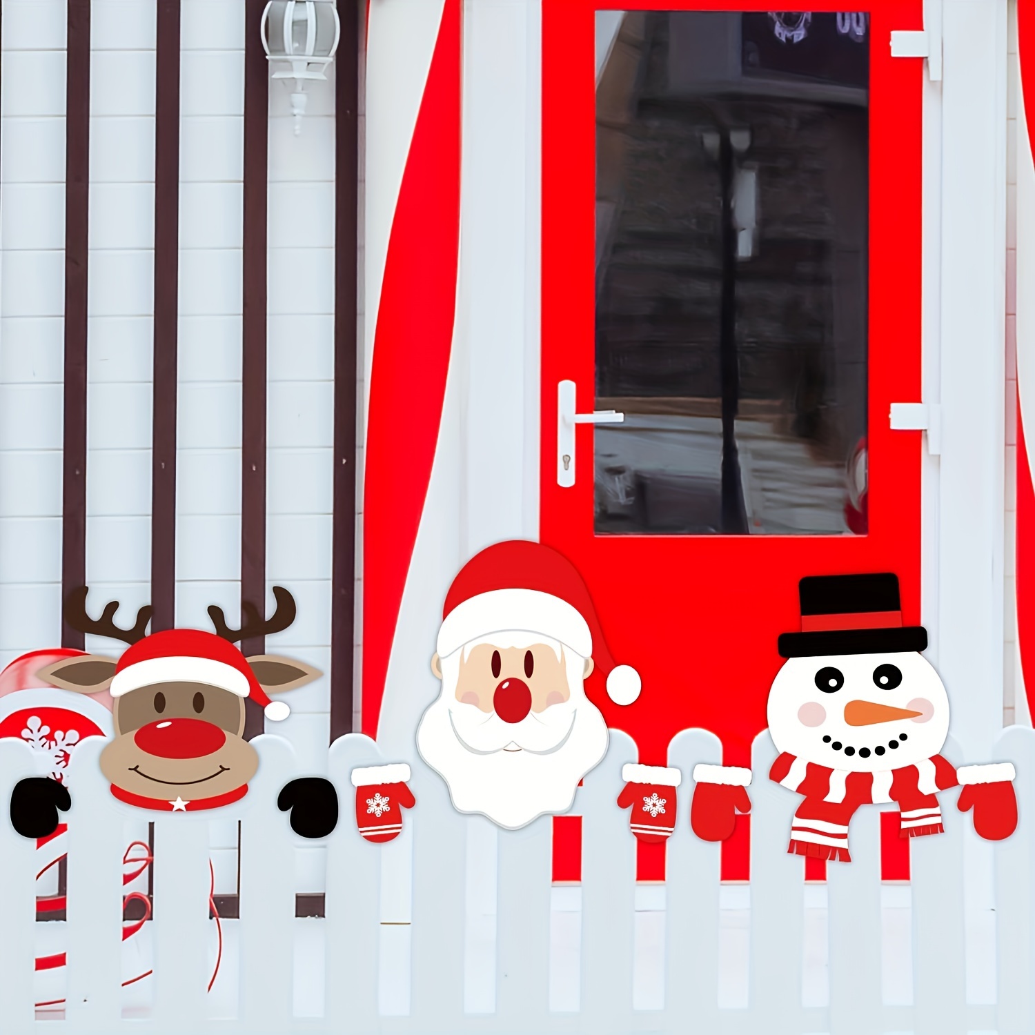 Décoration de clôture de Noël créative mignonne Père Noël, renne, bonhomme  de neige, elfe, statues de Noël, ferme, jardin, cour, clôture, panneaux de