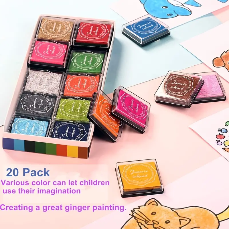 20pcs Finger Washable Ink Pads For students Non-Toxic DIY Rainbow Craft For  Rubber Stamps