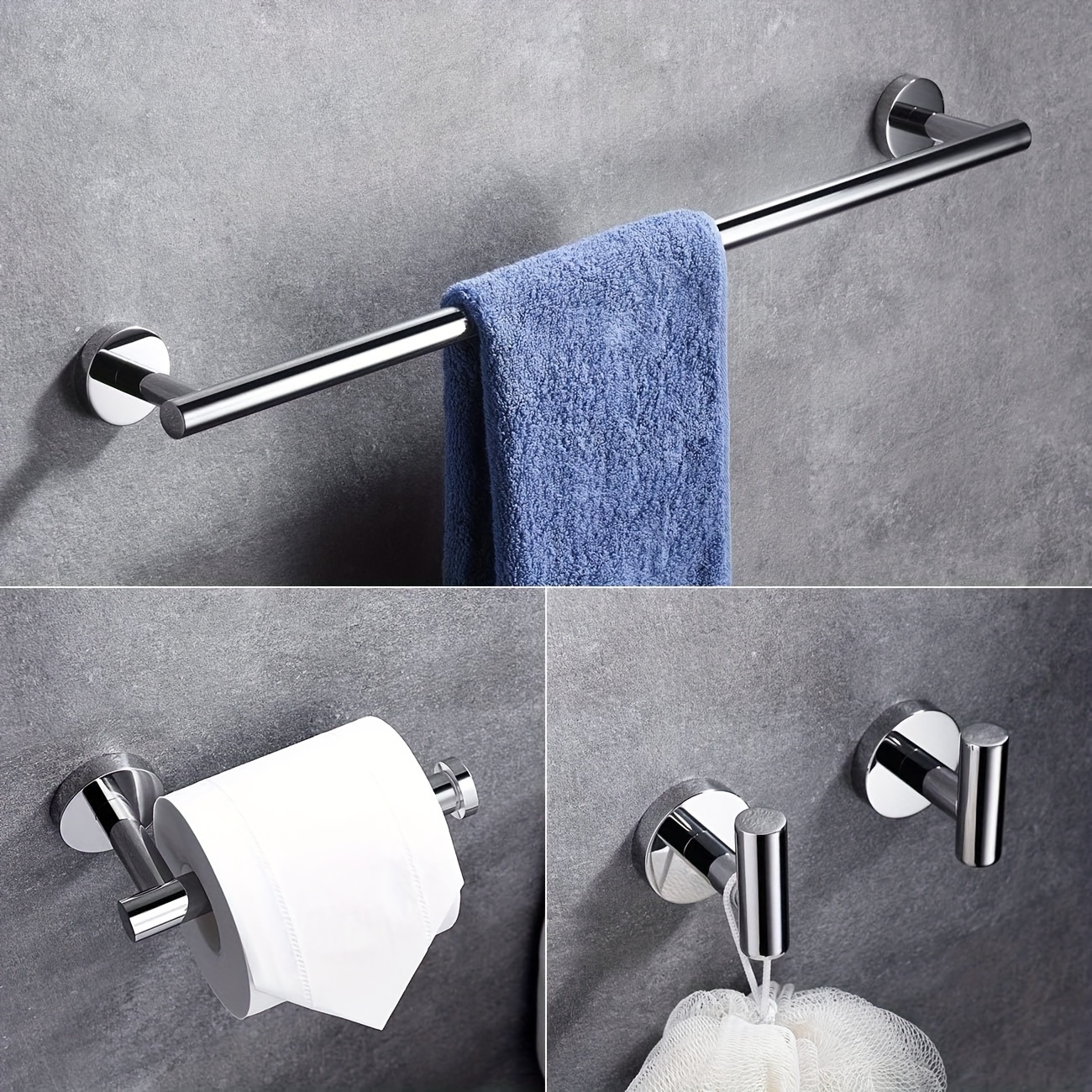  Juego de accesorios de baño de 4 piezas, juego de toallas  incluye toallero, toallero, soporte para papel higiénico, gancho para  toallas, kit de accesorios de baño de 16 pulgadas, negro mate 