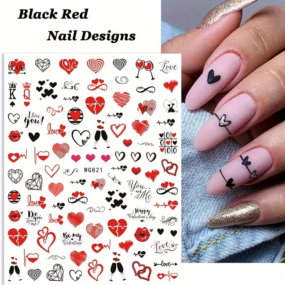 Valentine's Day Nail Stickers 3d Self Adhesive Heart Design - Temu