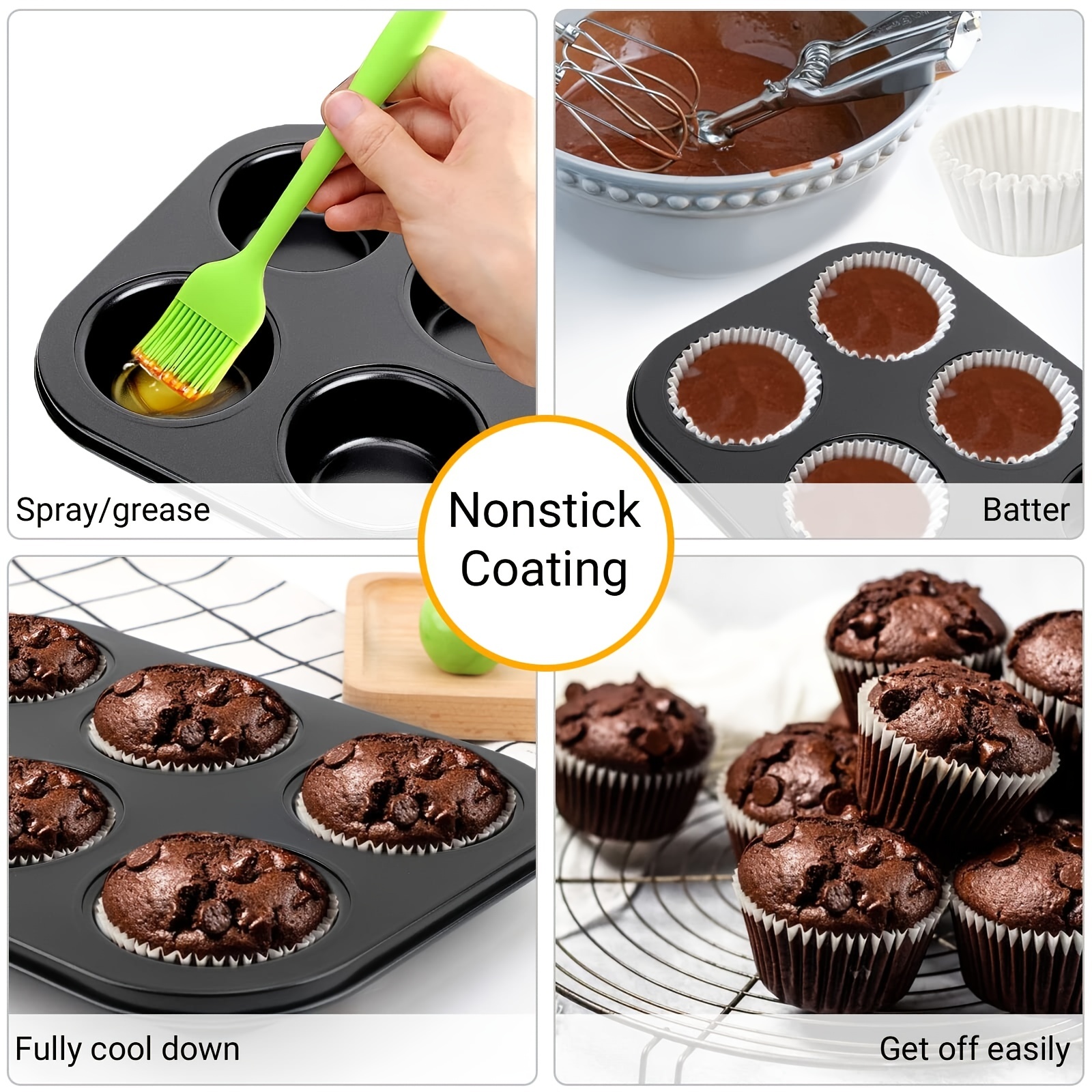 Tiawudi 1 Piece Nonstick Muffin Pan, Carbon Steel Cupcake Pan, 6 Cup, Easy  to Clean and Perfect for Making Muffins or Cupcakes, Standard