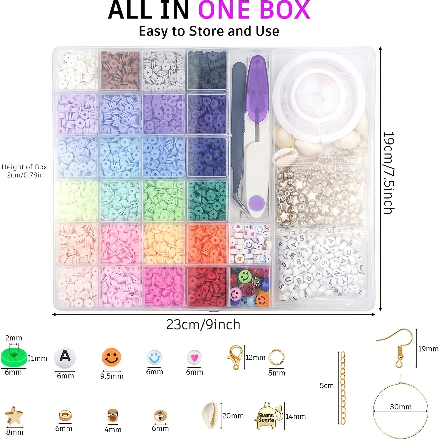 6000 Pcs Clay Beads for Bracelet Making, 24 Colors with Charms Kit