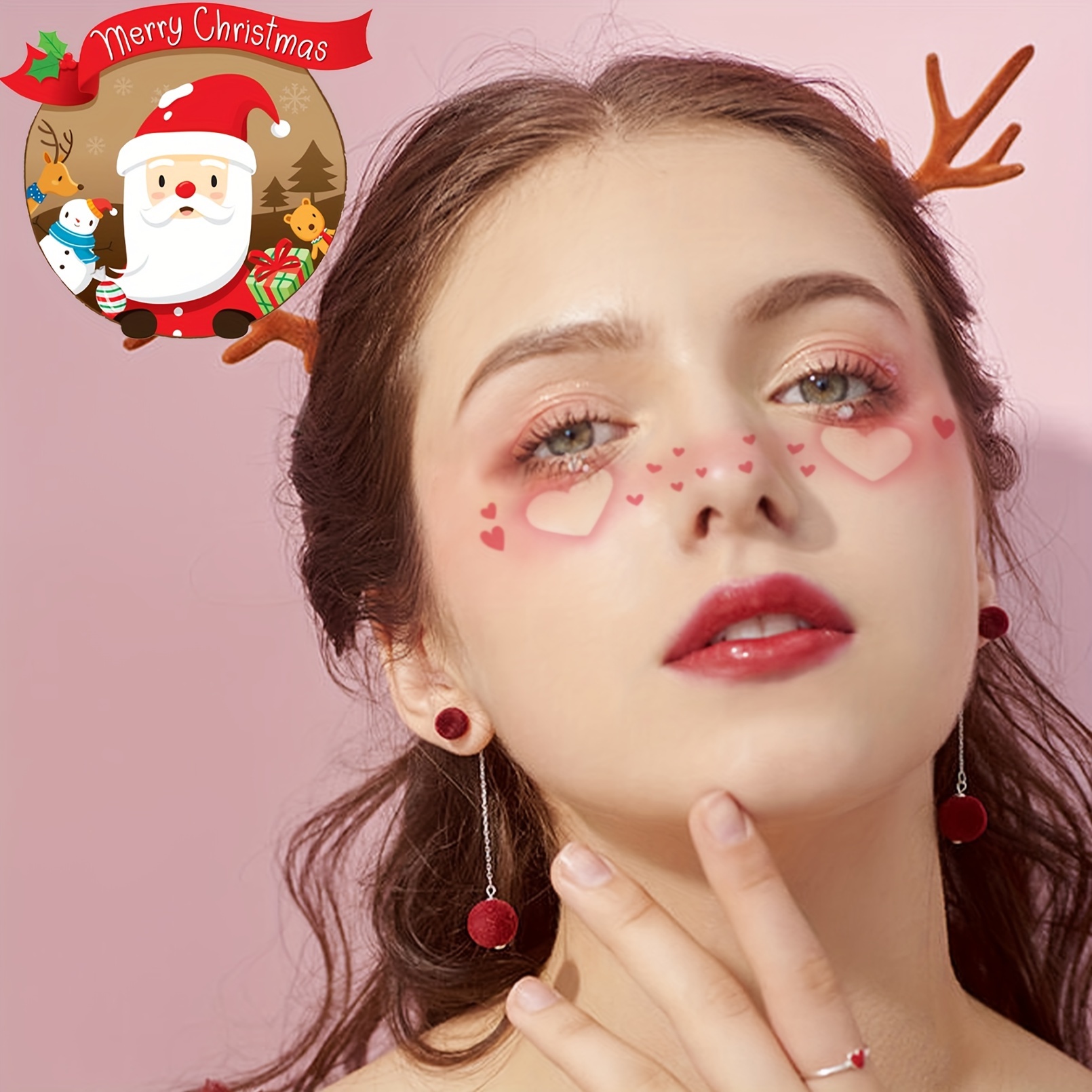 【Merry, Merry Christmas】12 Sheets Christmas Makeup Face Tattoos Stickers  Waterproof Sweet Santa Claus Snowman Makeup Stickers Lovely Face Tattoos For