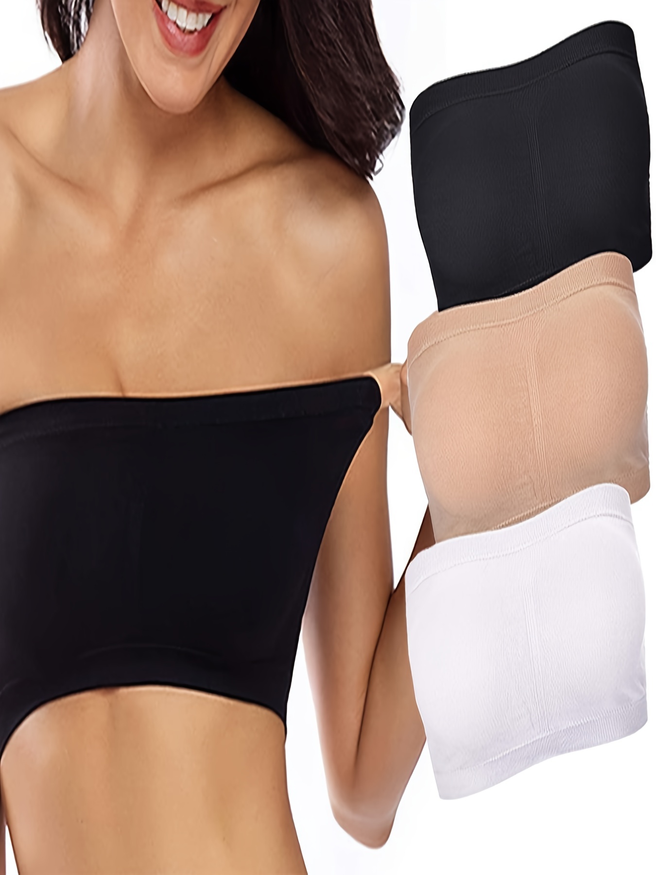 3pcs Strapless Bandeau Bra, Comfort Stretchy Wireless Tube Top, Women's  Lingerie & Underwear