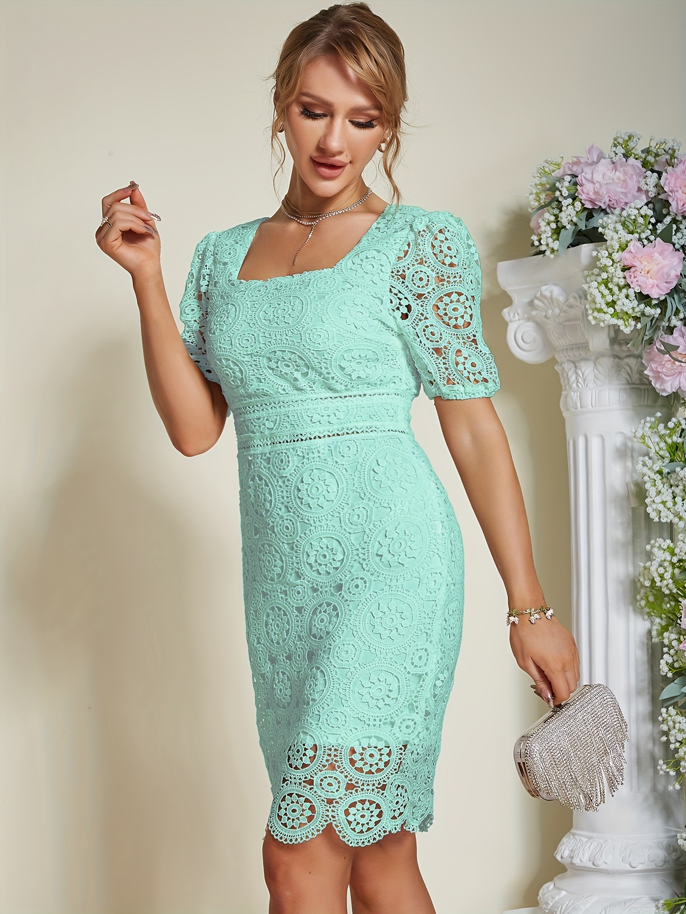 Seafoam Green Knee Length Dresses