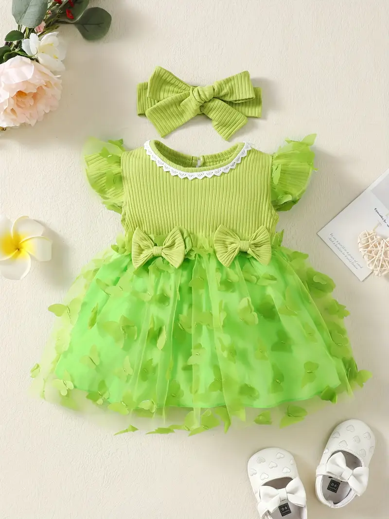 Butterfly Decor Flutter Sleeve Lace Trim Princess Dress Butterfly Decor Flutter Sleeve Lace Trim Princess Dress