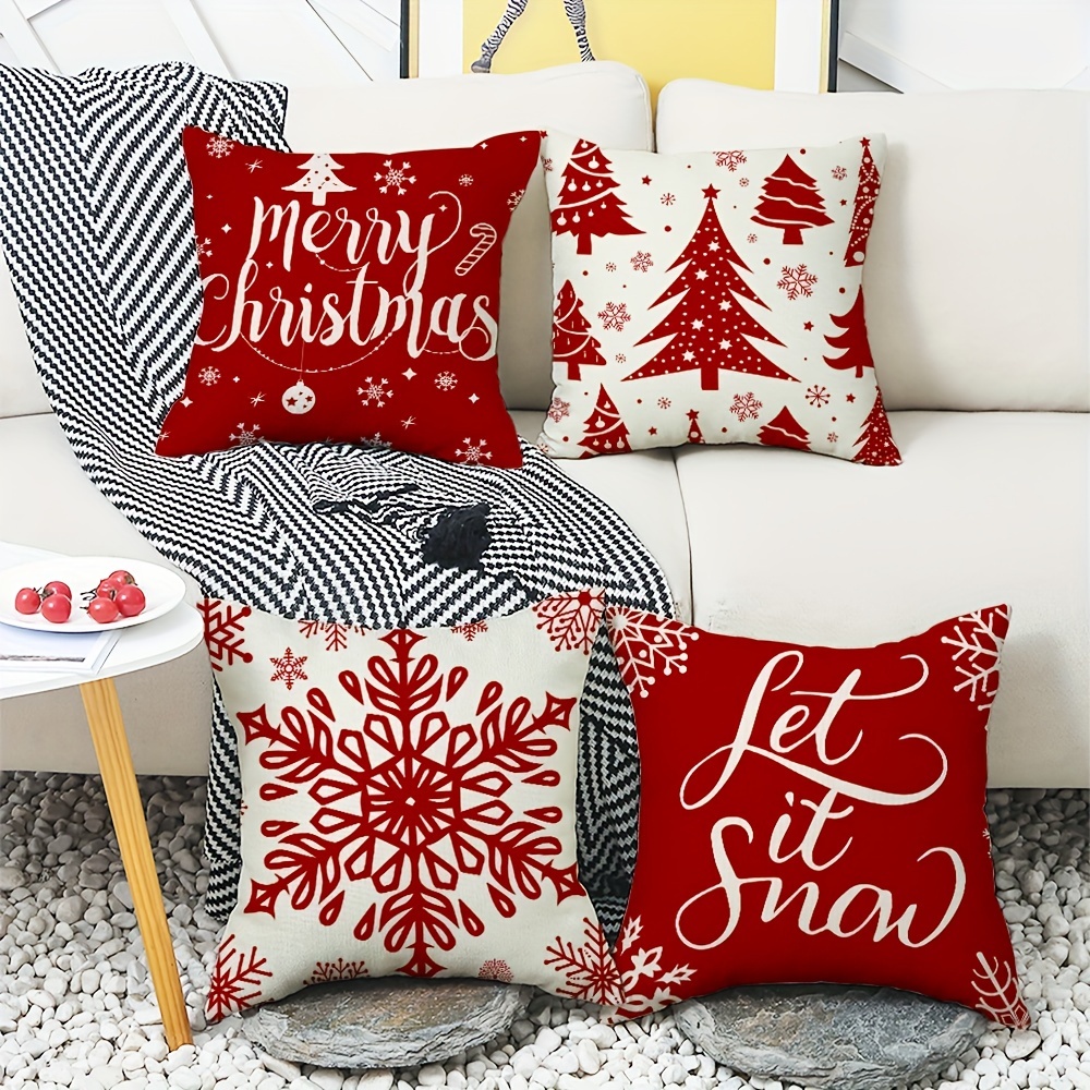 Red Christmas Pillow Pillowcase Home Office Sofa Cushions Square Decor Pillows  Cushion Covers Festival Decoration Seat